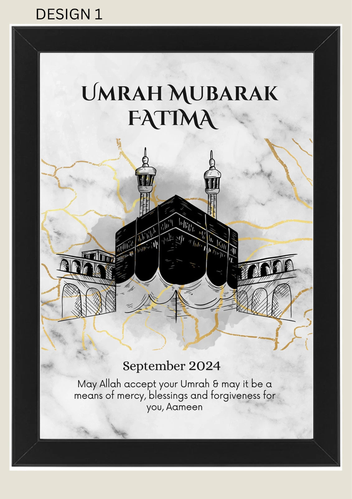 A4 Personalised Umrah Mubarak Print Frame - Islamic Gift, Arabic Gift, Frames