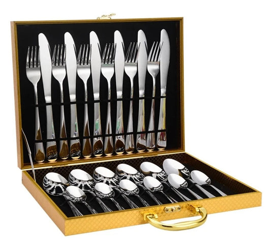 Premium 24-Piece Cutlery Set – Silver Finish, Boxed
