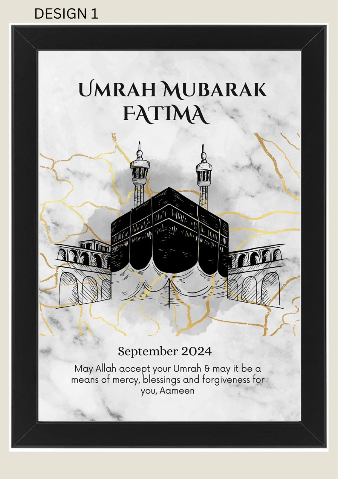 A4 Personalised Umrah Mubarak Print Frame - Islamic Gift, Arabic Gift, Frames