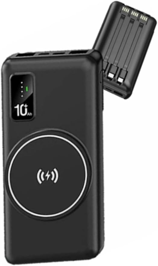 Magnetic Power Bank 20000mAh – GRANDx Fast Wireless Charger with 3 Built-in Cables, 22.5W USB PD, Type-C, LED Display, Portable Phone Battery Pack for iPhone, Android, Travel, Work