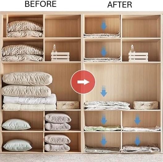 GRANDx 10-Pack Large Vacuum Compression Storage Bags – Space Saving Travel Organiser for Clothes, Airtight & Reusable, Clear