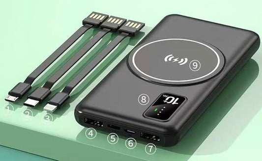 Magnetic Power Bank 20000mAh – GRANDx Fast Wireless Charger with 3 Built-in Cables, 22.5W USB PD, Type-C, LED Display, Portable Phone Battery Pack for iPhone, Android, Travel, Work