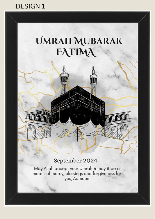 A4 Personalised Umrah Mubarak Print Frame - Islamic Gift, Arabic Gift, Frames