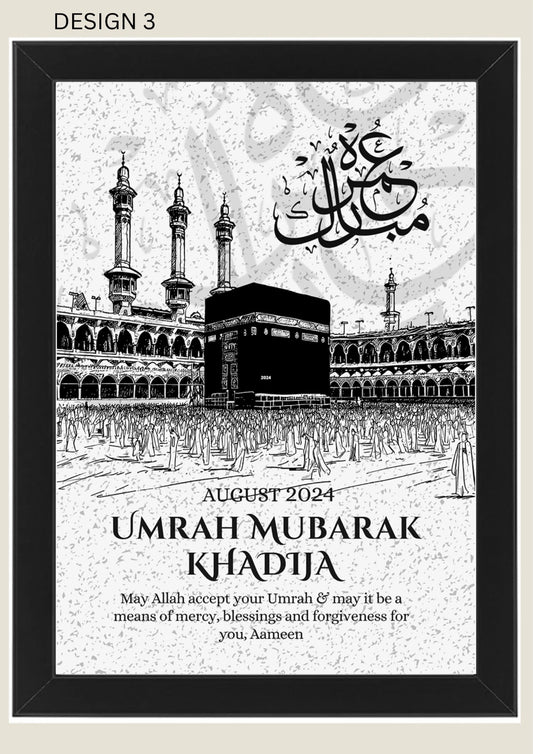 A4 Personalised Umrah Mubarak Print Frame - Islamic Gift, Arabic Gift, Frames